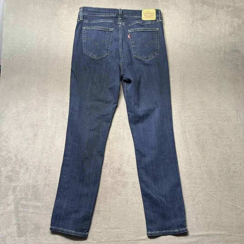 Levis 724 Womens 31x32 High Rise Straight Jeans Blue Stretch Dark Wash Denim EUC